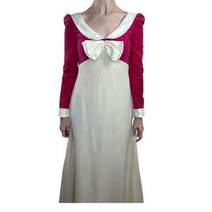 vintage‎ pink velvet with bow maxi dress XS